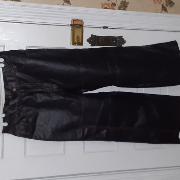 Faux Brown Leather Baggy pants SZ.30 x 30 unisex - Picture 3 of 9